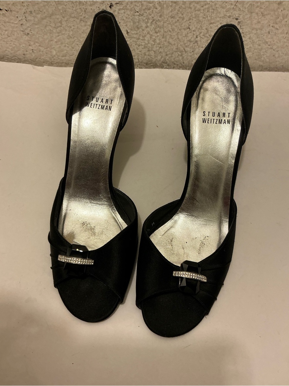 Stuart Weitzman Black Satin Eve Tonight D'Orsay Heels sz 8M